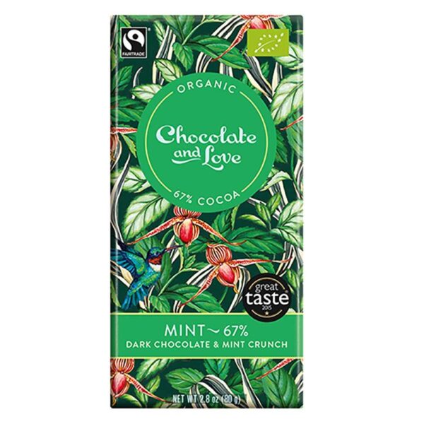 Chocolate & Love Organic Fairtrade Dark Chocolate 67% with Mint 80g
