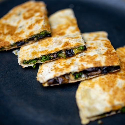 BROCCOLI and MUSHOOM QUESADILLAS
