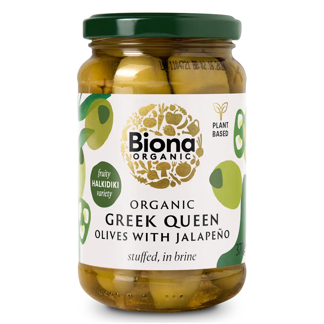 Biona Organic Greek Queen Green Olives Stuffed With Jalapeno 370g
