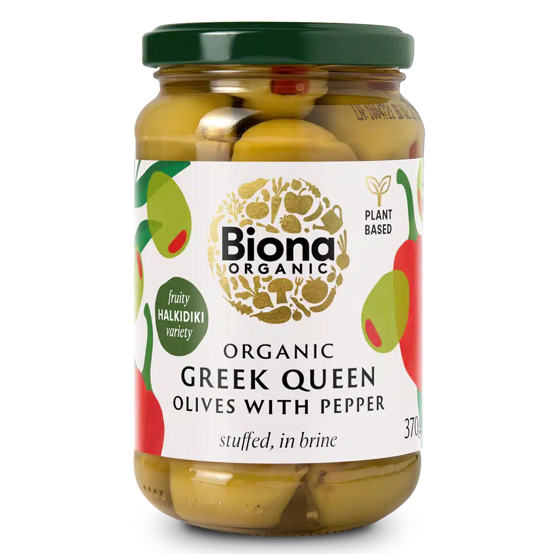 Biona Organic Greek Queen Green Olives Stuffed With Pepper 370g